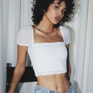 Princess Polly City Lights White Mesh Crop Top